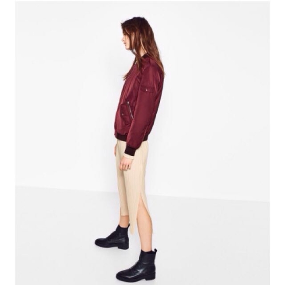 ZARA TRF Outerwear Sateen Bomber Jacket, S, Burgundy, VGUC - Picture 2 of 11